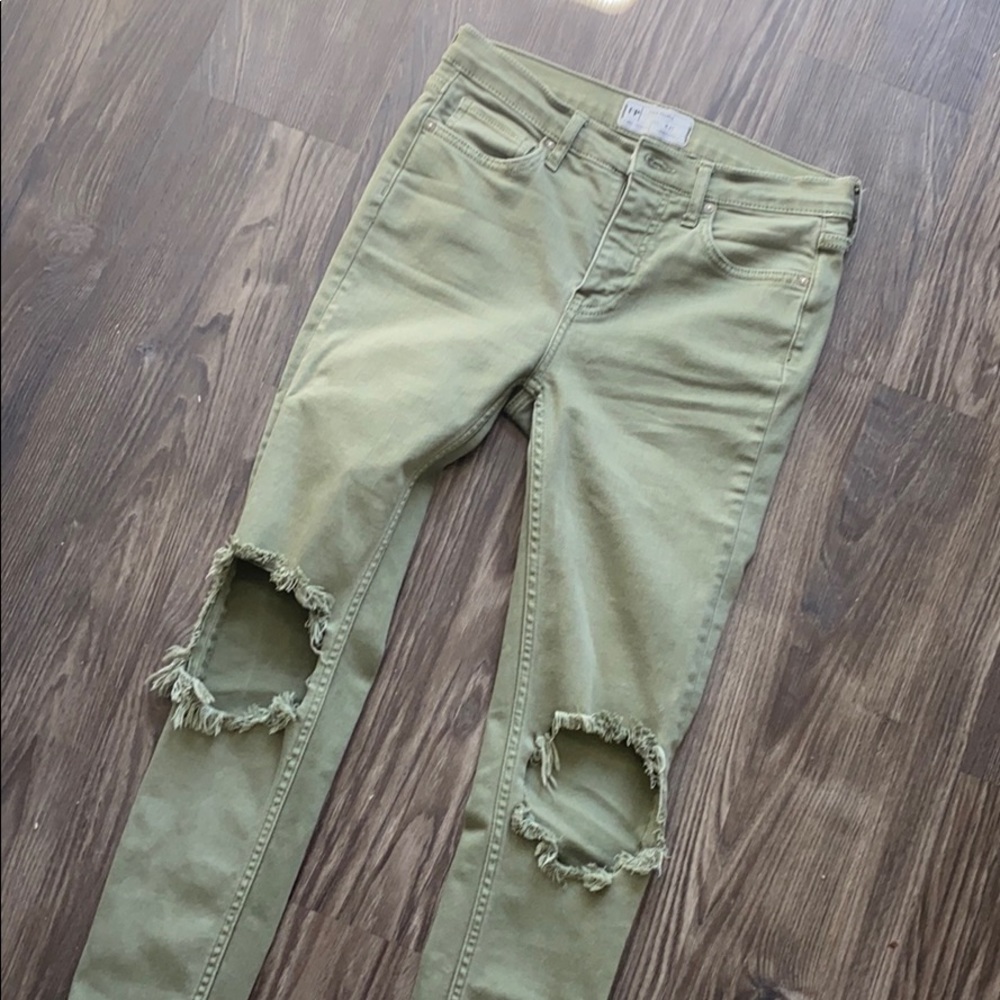 Free People Distressed Olive Denim Jeans